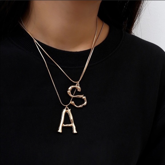 Bamboo letter necklace initial alphabet monogram - Picture 7 of 8